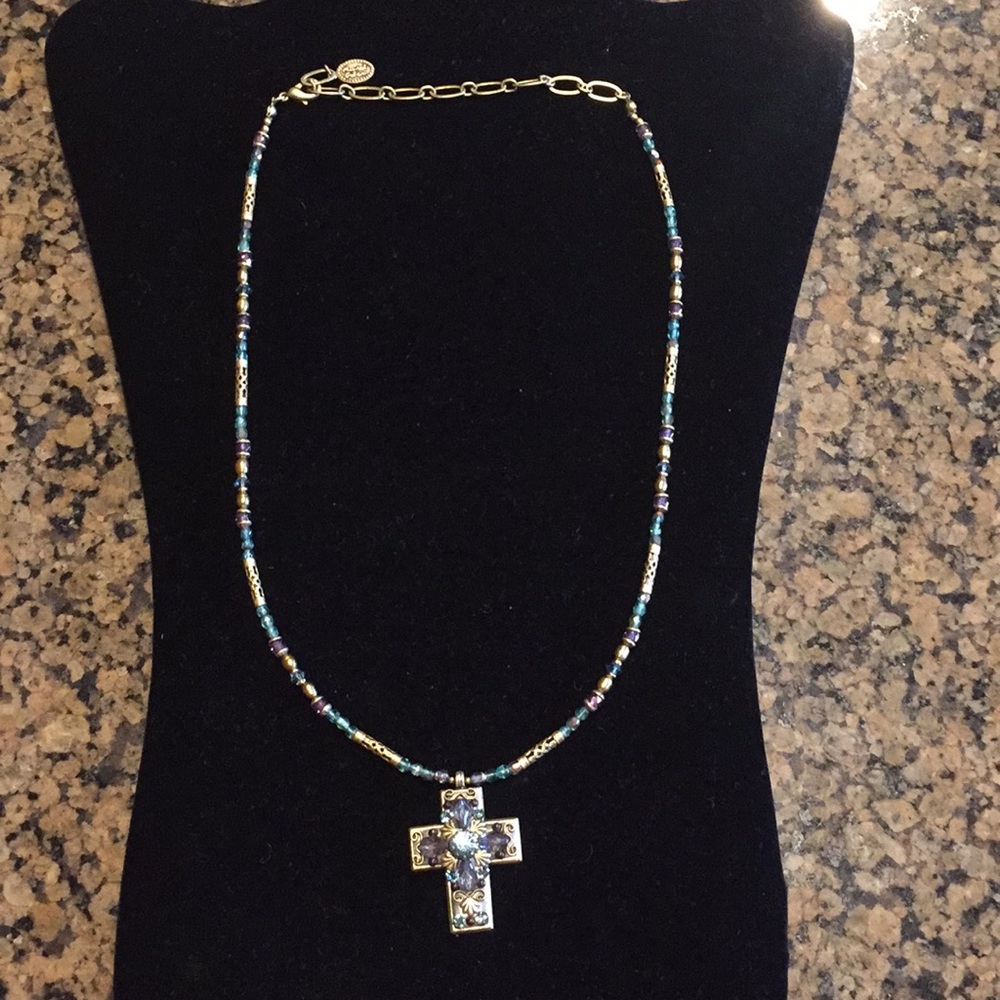 Beautiful antique gold and crystal cross and chain
